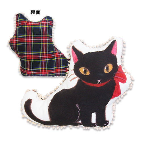 Ribbon cat die-cut cushion (white cat)