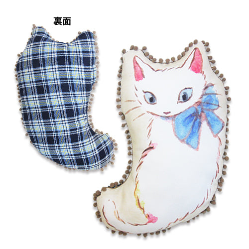 Ribbon cat die-cut cushion (white cat)