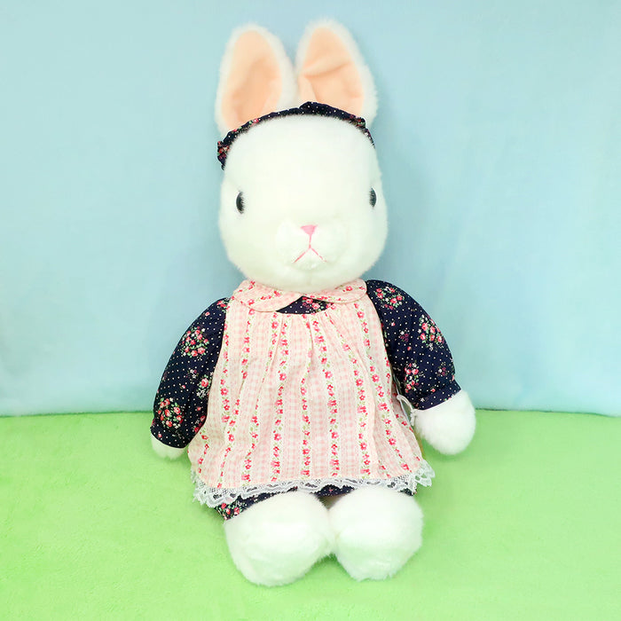[Rabbit] Maybe Rabbit Plush Toy L Size White Body Apron Dress (Dark Blue)